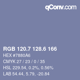 カラーコード: RGB 120.7 128.6 166 | qconv.com