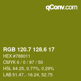 カラーコード: RGB 120.7 128.6 17 | qconv.com