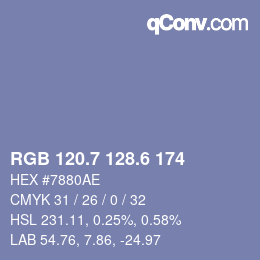 カラーコード: RGB 120.7 128.6 174 | qconv.com