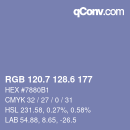 カラーコード: RGB 120.7 128.6 177 | qconv.com