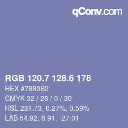 カラーコード: RGB 120.7 128.6 178 | qconv.com