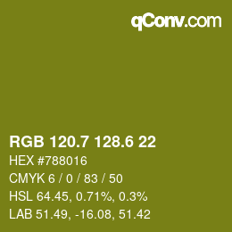 カラーコード: RGB 120.7 128.6 22 | qconv.com