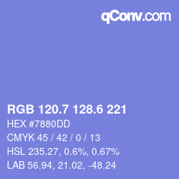 カラーコード: RGB 120.7 128.6 221 | qconv.com