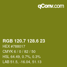 カラーコード: RGB 120.7 128.6 23 | qconv.com