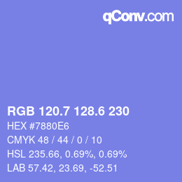カラーコード: RGB 120.7 128.6 230 | qconv.com