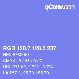 カラーコード: RGB 120.7 128.6 237 | qconv.com