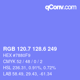 カラーコード: RGB 120.7 128.6 249 | qconv.com
