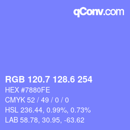カラーコード: RGB 120.7 128.6 254 | qconv.com