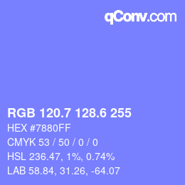 カラーコード: RGB 120.7 128.6 255 | qconv.com