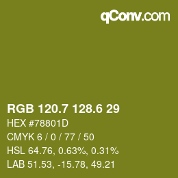 カラーコード: RGB 120.7 128.6 29 | qconv.com