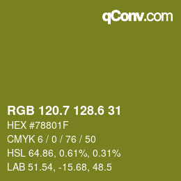 カラーコード: RGB 120.7 128.6 31 | qconv.com