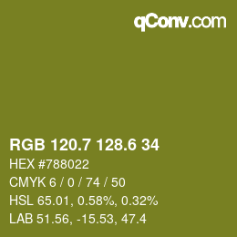 カラーコード: RGB 120.7 128.6 34 | qconv.com