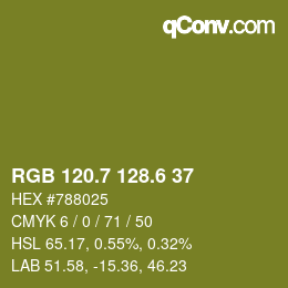 カラーコード: RGB 120.7 128.6 37 | qconv.com