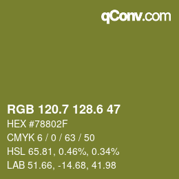 カラーコード: RGB 120.7 128.6 47 | qconv.com