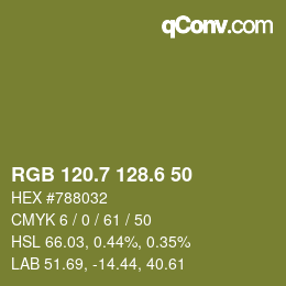 カラーコード: RGB 120.7 128.6 50 | qconv.com