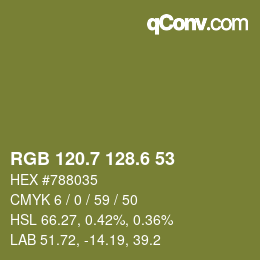 カラーコード: RGB 120.7 128.6 53 | qconv.com