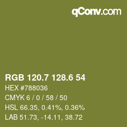 カラーコード: RGB 120.7 128.6 54 | qconv.com