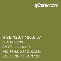 カラーコード: RGB 120.7 128.6 57 | qconv.com