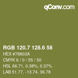 カラーコード: RGB 120.7 128.6 58 | qconv.com