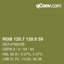 カラーコード: RGB 120.7 128.6 59 | qconv.com