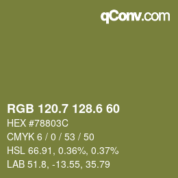 カラーコード: RGB 120.7 128.6 60 | qconv.com