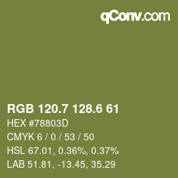 カラーコード: RGB 120.7 128.6 61 | qconv.com