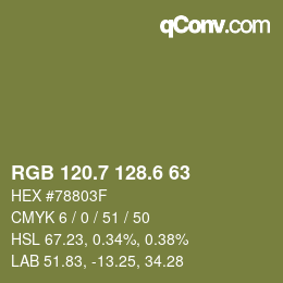 カラーコード: RGB 120.7 128.6 63 | qconv.com