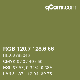 カラーコード: RGB 120.7 128.6 66 | qconv.com