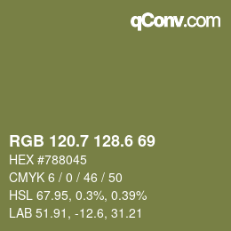 カラーコード: RGB 120.7 128.6 69 | qconv.com