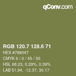 カラーコード: RGB 120.7 128.6 71 | qconv.com