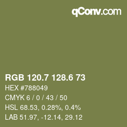 カラーコード: RGB 120.7 128.6 73 | qconv.com