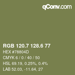 カラーコード: RGB 120.7 128.6 77 | qconv.com