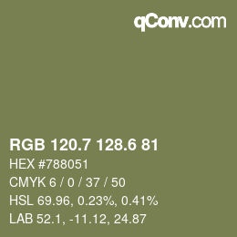 カラーコード: RGB 120.7 128.6 81 | qconv.com