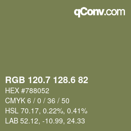 カラーコード: RGB 120.7 128.6 82 | qconv.com