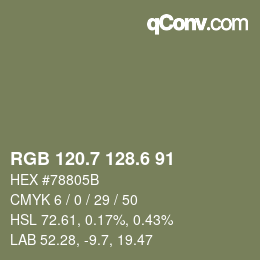 カラーコード: RGB 120.7 128.6 91 | qconv.com