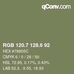 カラーコード: RGB 120.7 128.6 92 | qconv.com