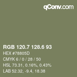 カラーコード: RGB 120.7 128.6 93 | qconv.com