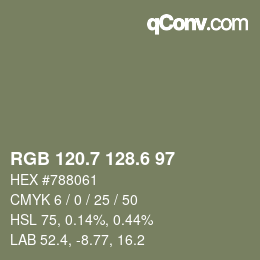 カラーコード: RGB 120.7 128.6 97 | qconv.com