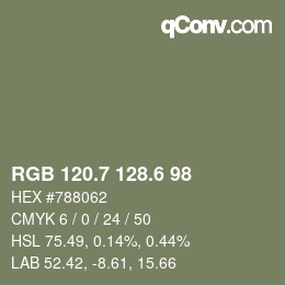 カラーコード: RGB 120.7 128.6 98 | qconv.com