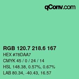 カラーコード: RGB 120.7 218.6 167 | qconv.com