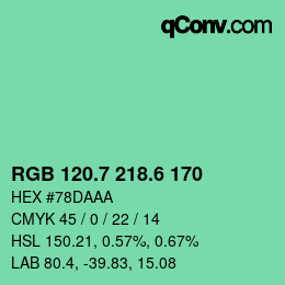カラーコード: RGB 120.7 218.6 170 | qconv.com