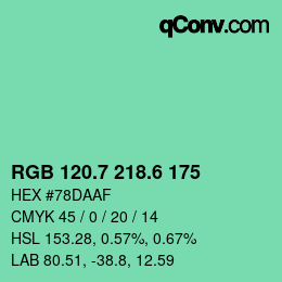カラーコード: RGB 120.7 218.6 175 | qconv.com