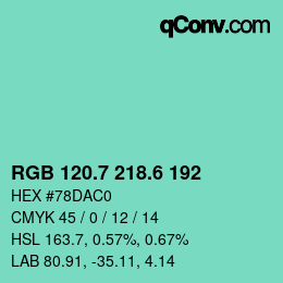 カラーコード: RGB 120.7 218.6 192 | qconv.com