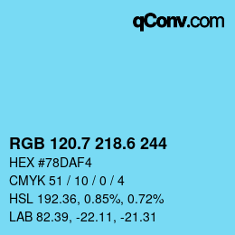カラーコード: RGB 120.7 218.6 244 | qconv.com