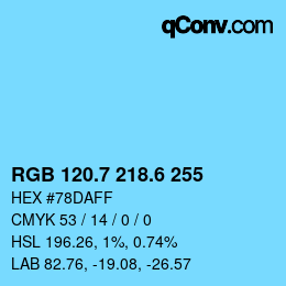 カラーコード: RGB 120.7 218.6 255 | qconv.com