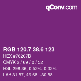 カラーコード: RGB 120.7 38.6 123 | qconv.com