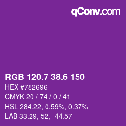 カラーコード: RGB 120.7 38.6 150 | qconv.com