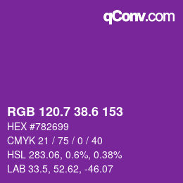 カラーコード: RGB 120.7 38.6 153 | qconv.com