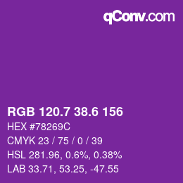 カラーコード: RGB 120.7 38.6 156 | qconv.com
