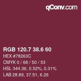 カラーコード: RGB 120.7 38.6 60 | qconv.com